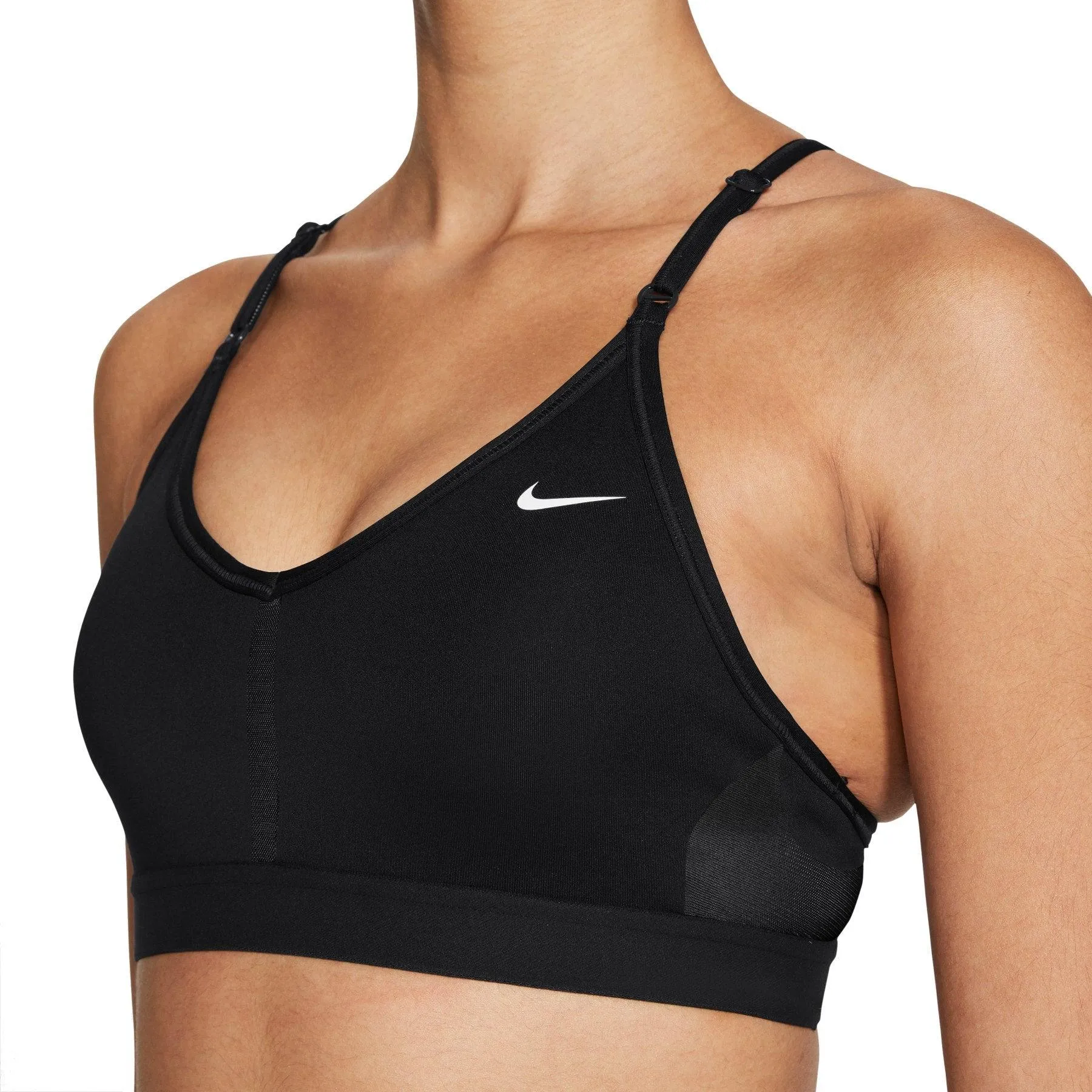 TOP NIKE INDY BRA SPALLINA STRETTA DONNA NERO e BIANCO TRAINING CROSSFIT
