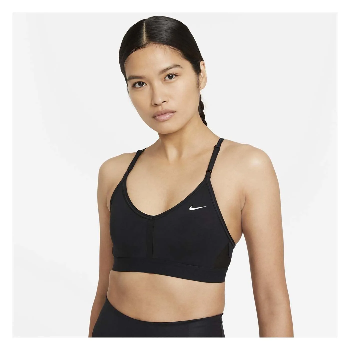 TOP NIKE INDY BRA SPALLINA STRETTA DONNA NERO e BIANCO TRAINING CROSSFIT