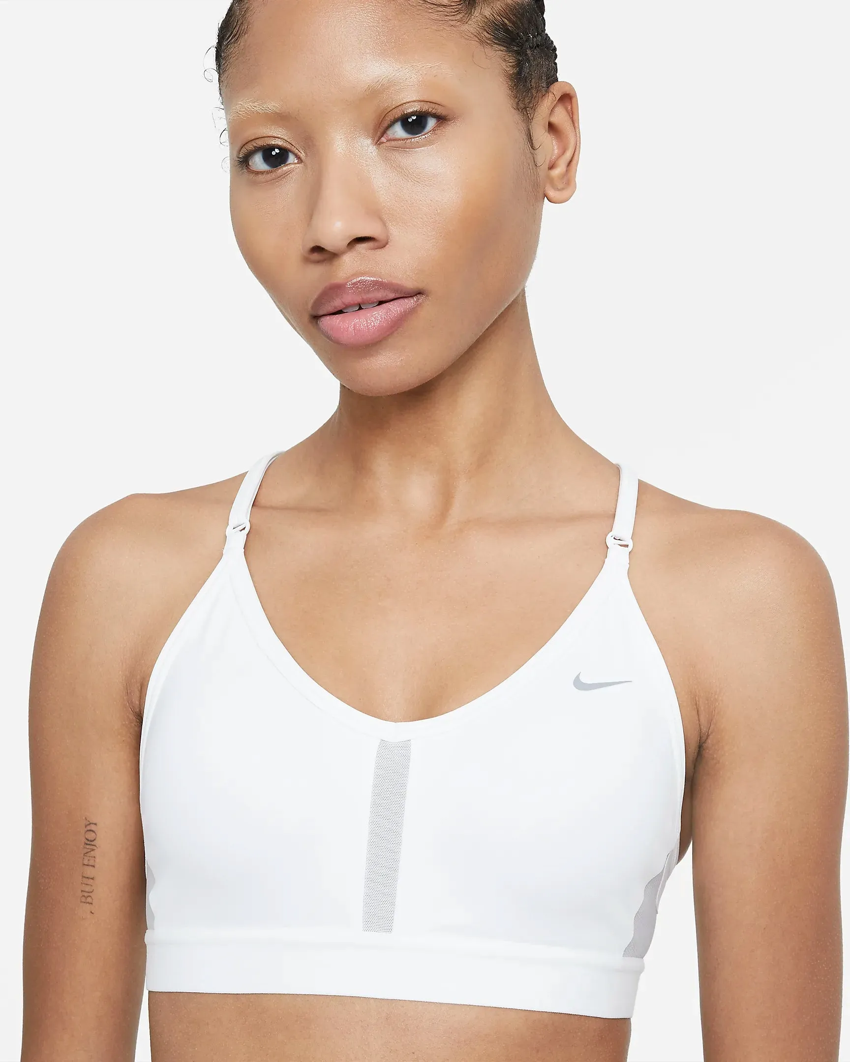 TOP NIKE INDY BRA SPALLINA STRETTA DONNA NERO e BIANCO TRAINING CROSSFIT