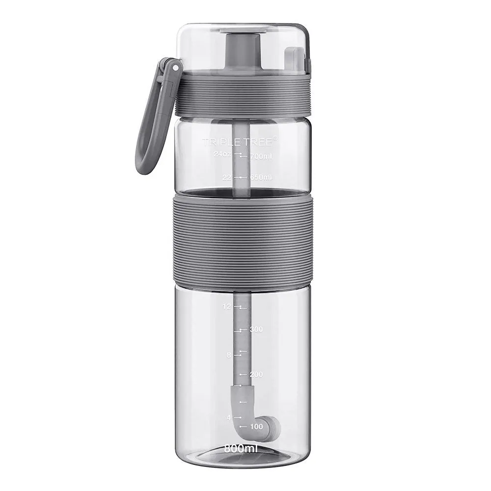 TRIPLETREE Sports Water Bottle With Straw, Tritan Plastic & Flip-Up Lid, Spring Buckle
