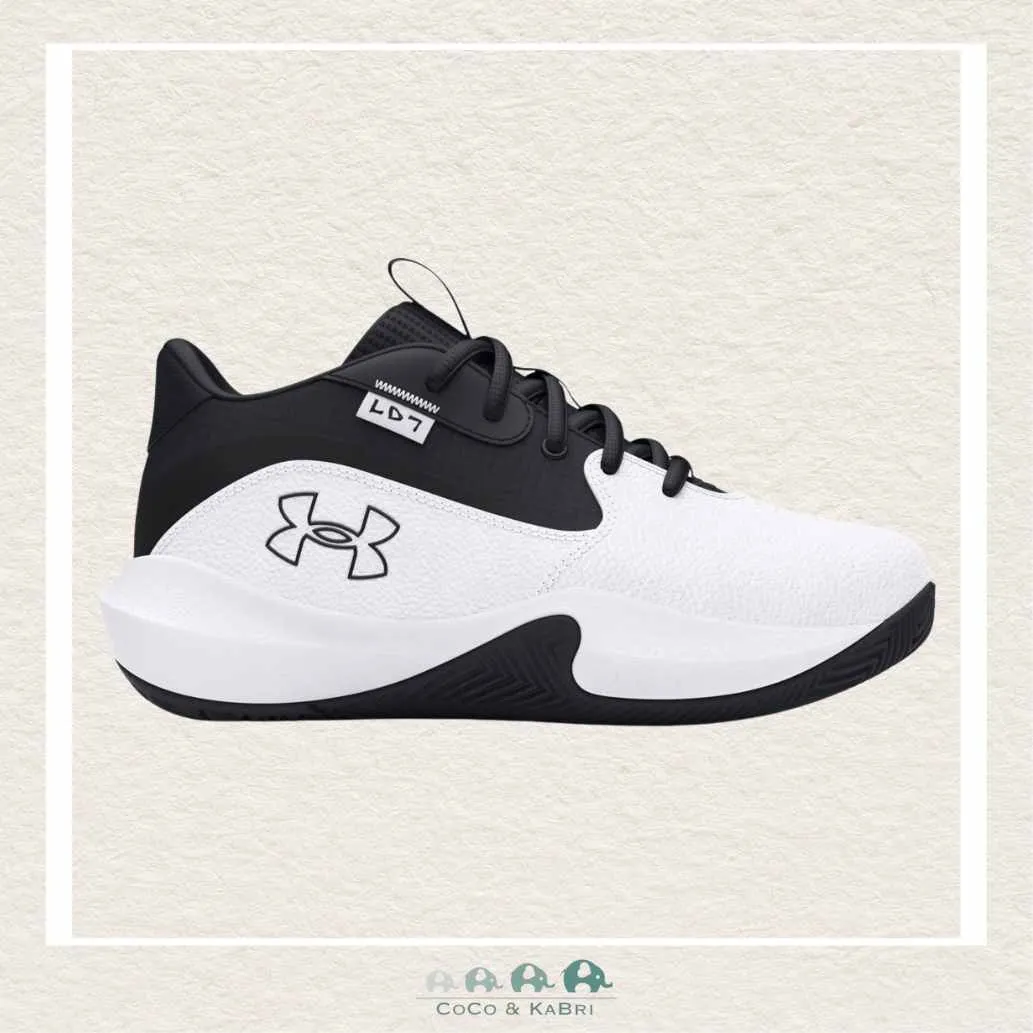 *Under Armour Unisex Grade School Lockdown 7 Basketball Shoes -  White/Black (O1-158)