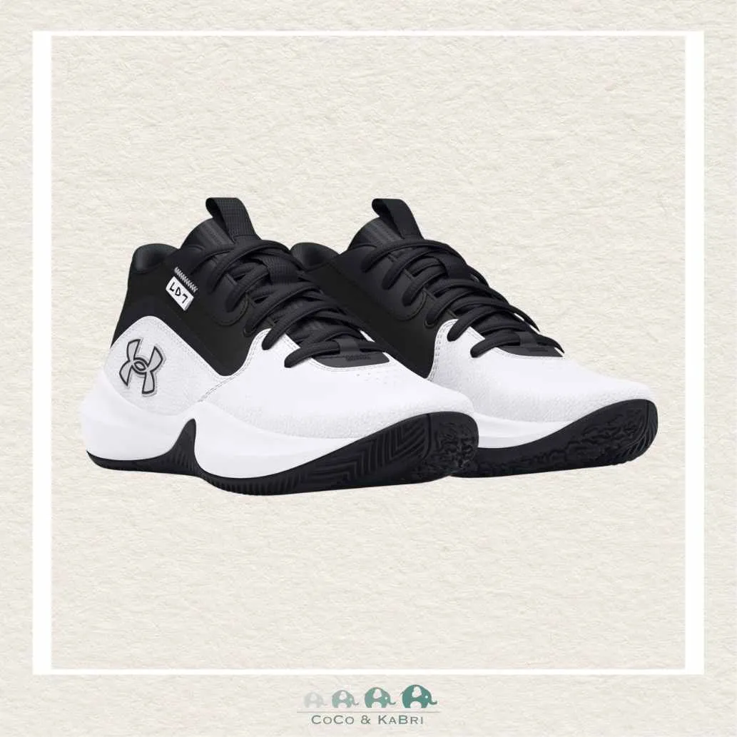 *Under Armour Unisex Grade School Lockdown 7 Basketball Shoes -  White/Black (O1-158)