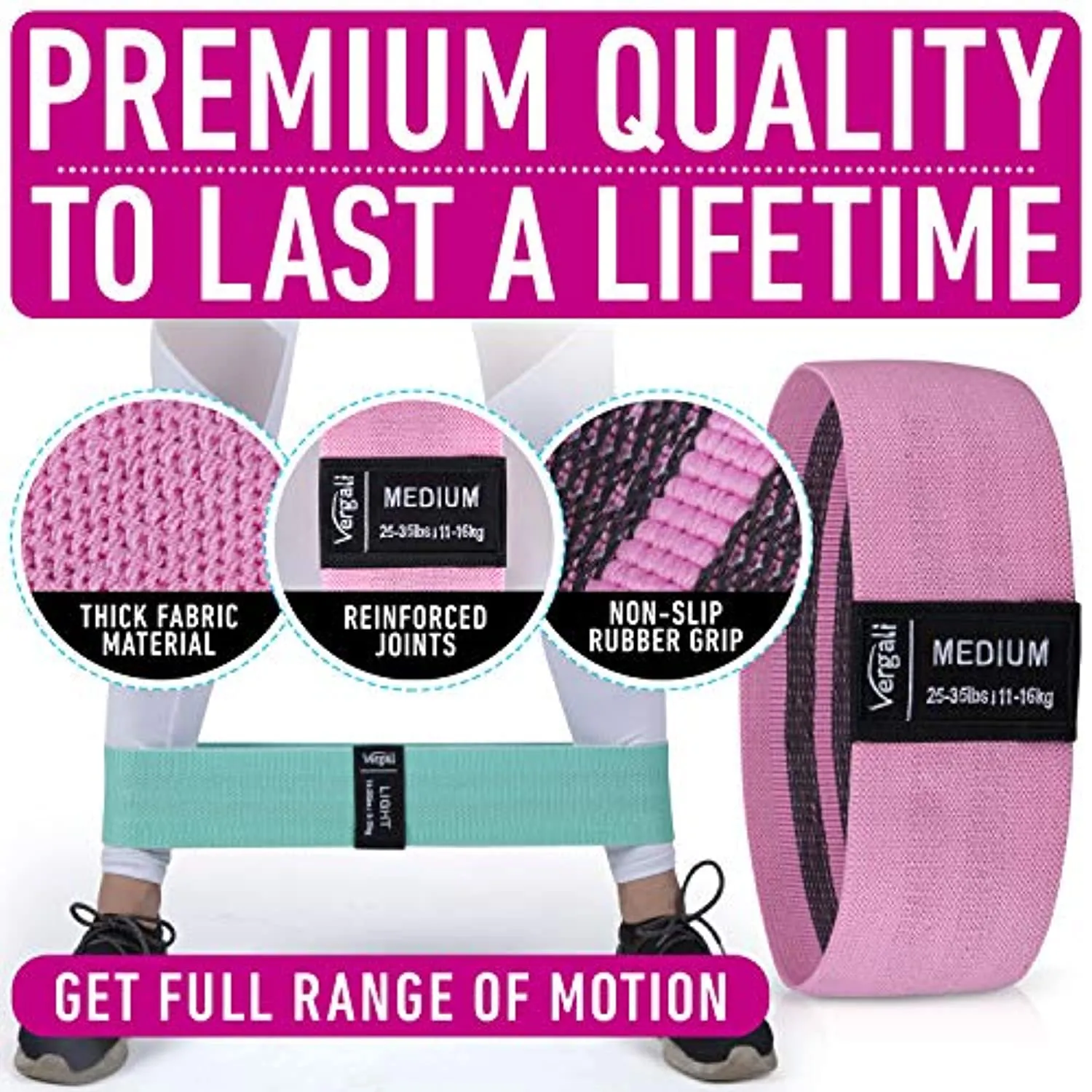 Vergali Fabric Booty Bands for Women Butt and Legs. Set of 4 Non Slip Cloth Resistance Working Out Band for Glute, Thigh, Squat with Workout Resistant Fitness Training Guide to Exercise at Home or Gym