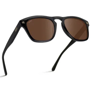 WearMe Pro Polarized Retro Large Rectangular Mens Sunglasses (Glossy Black/Brown Lens)