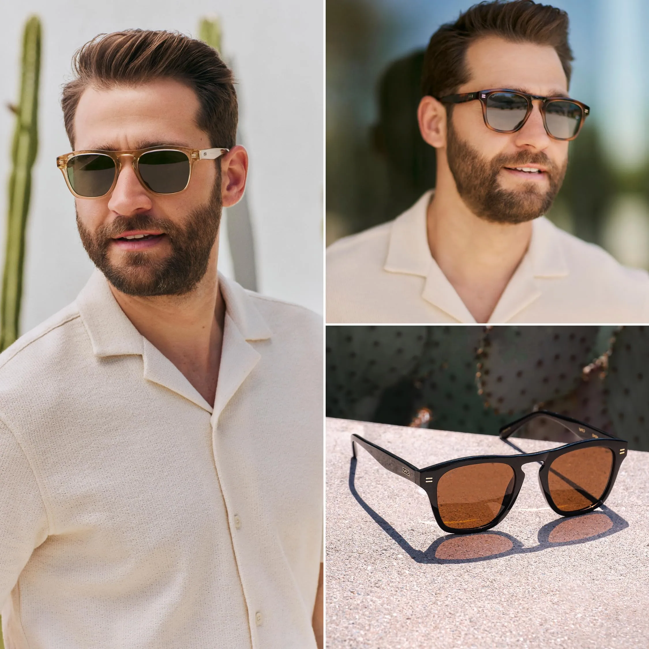 WearMe Pro Polarized Retro Large Rectangular Mens Sunglasses (Glossy Black/Brown Lens)