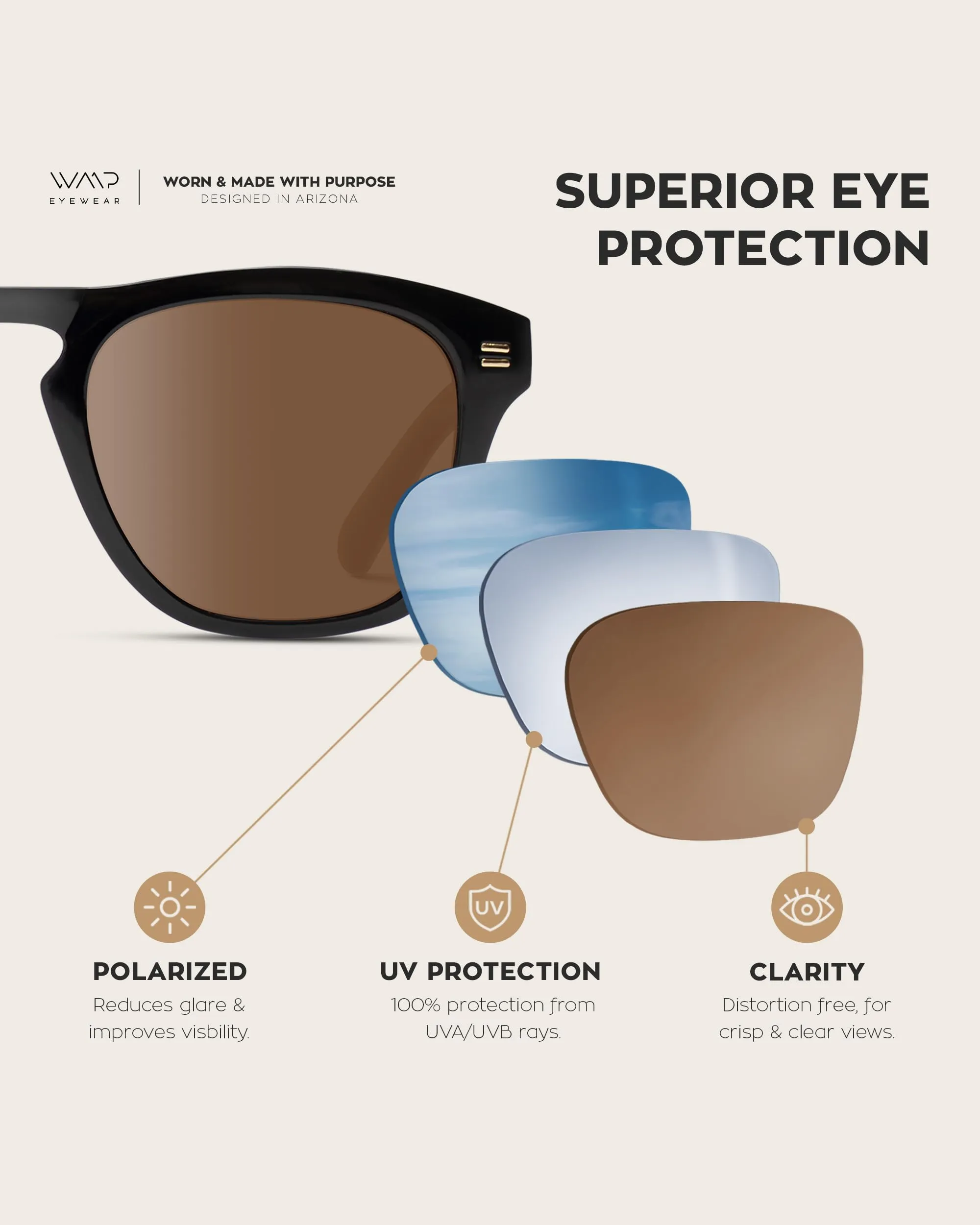 WearMe Pro Polarized Retro Large Rectangular Mens Sunglasses (Glossy Black/Brown Lens)