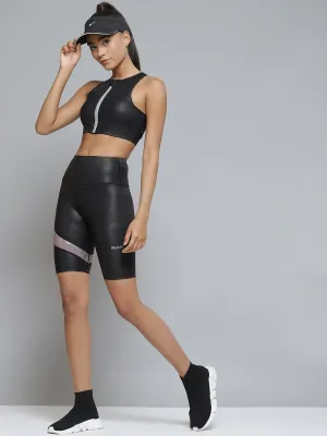 Women Black Animal Printed Slim Fit High-Rise Training Sports Shorts