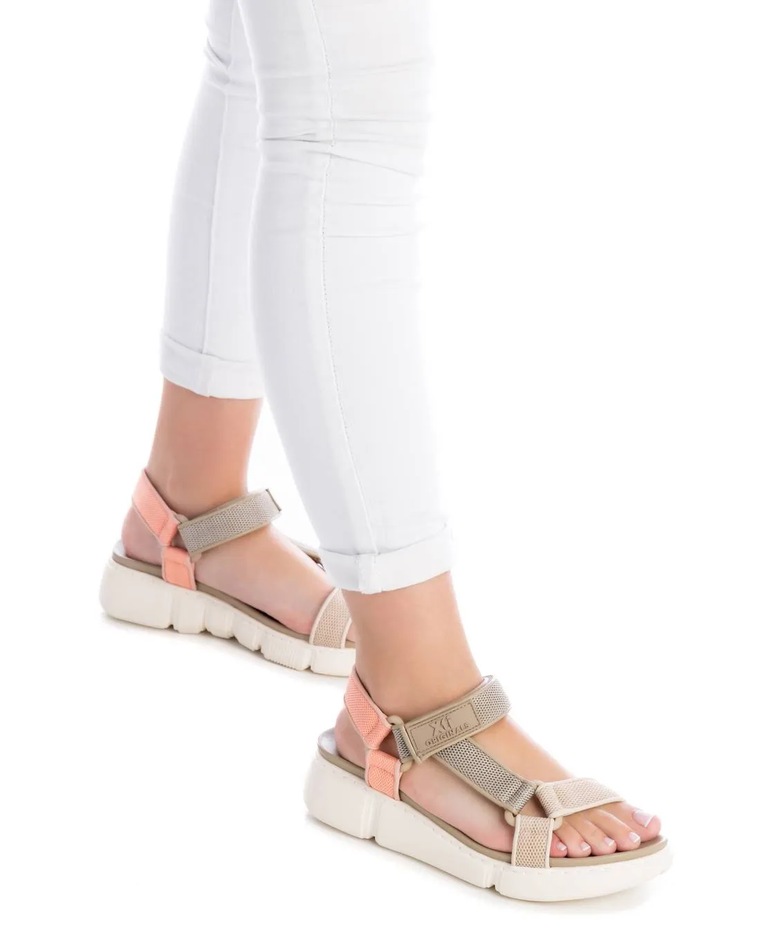 Women's Hiking Sandals By XTI, 14123005 Light Brown With Multicolor Accent
