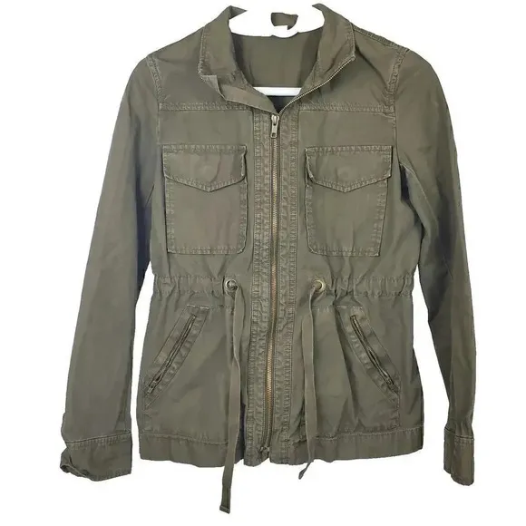Women's J. CREW Military Utility Jacket SZ XS Olive Army Green Full Zip Pockets