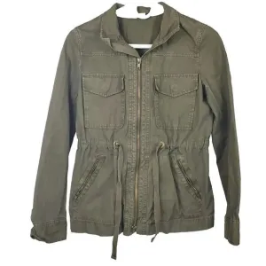 Women's J. CREW Military Utility Jacket SZ XS Olive Army Green Full Zip Pockets