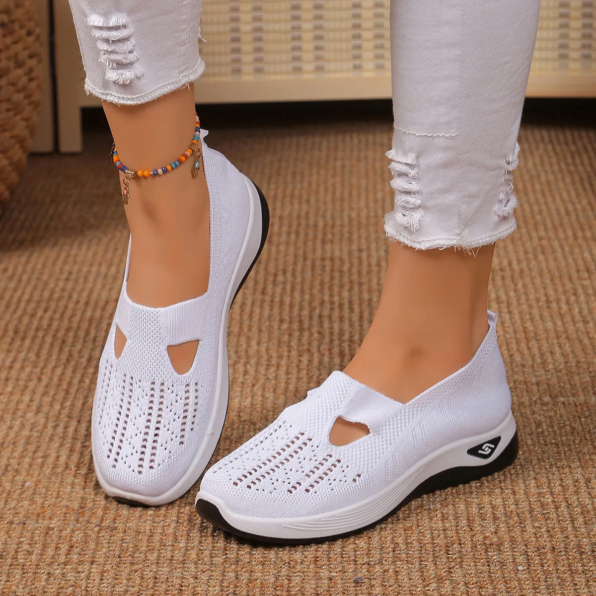 Women's Size Comfortable Cloth Slip-on Fly Woven Casual Shoes