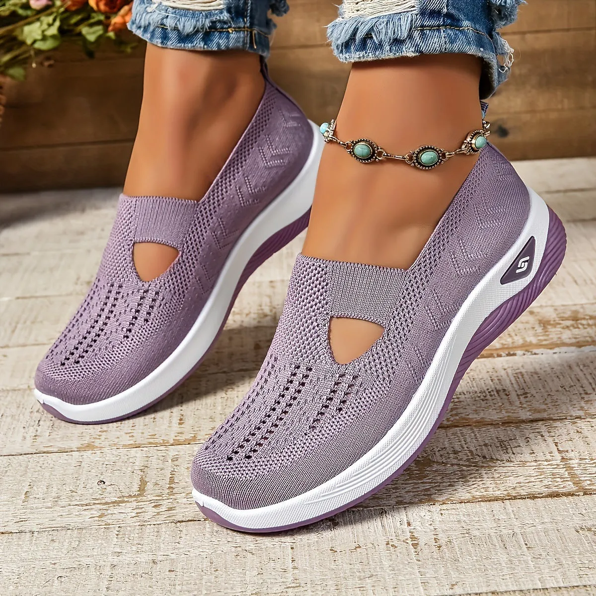 Women's Size Comfortable Cloth Slip-on Fly Woven Casual Shoes