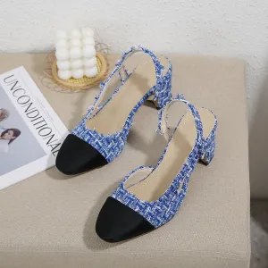 Women's Style Woven Tweed Stitching Round Head Women's Shoes
