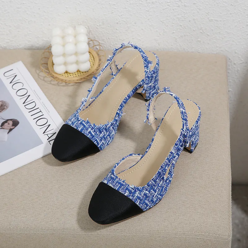 Women's Style Woven Tweed Stitching Round Head Women's Shoes