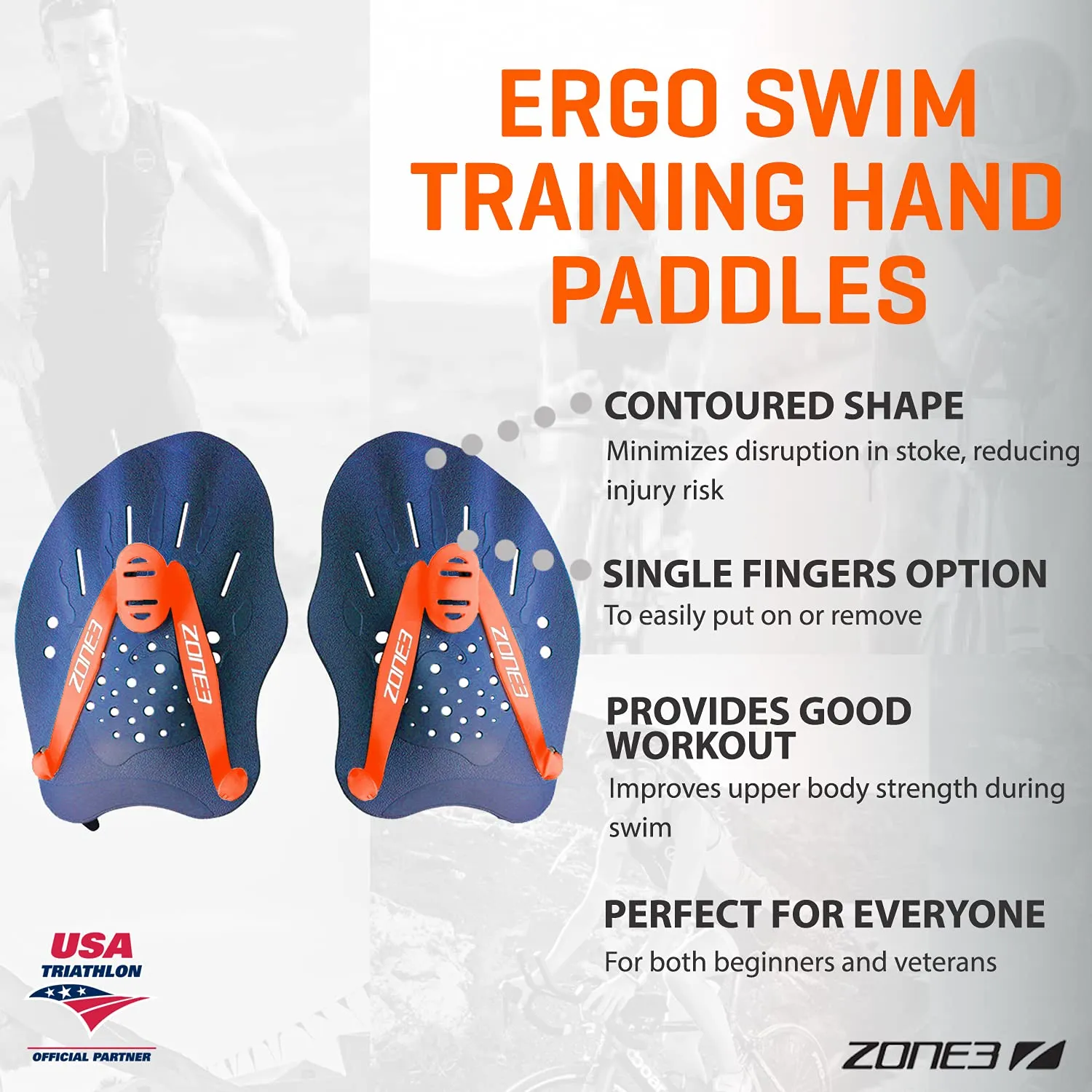 Zone3 Ergo Swim Training Hand Paddles (Blue/Orange)
